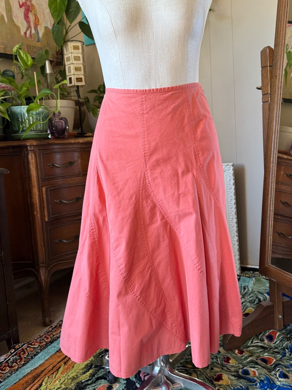 Covington Stretch Coral-Pink/orange A-Line Panel Skirt, size 14